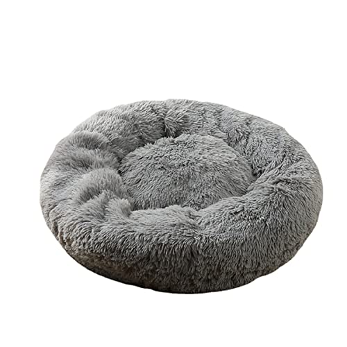 Zoomlie Rundes Plüsch-Katzennest Hundehütte Winter Warm Katzenbett Hundebett Weiches Haustiersofa Donut Hundebett Kuschelhütte Orthopädisches Hundebett (Grau 1,60 cm) von Zoomlie