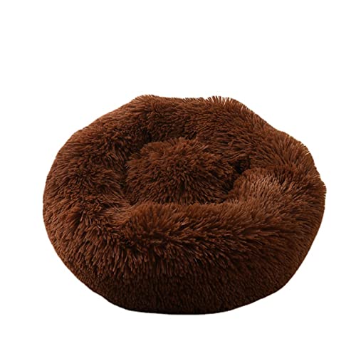 Zoomlie Rundes Plüsch-Katzennest Hundehütte Winter Warm Katzenbett Hundebett Weiches Haustiersofa Donut Hundebett Kuscheltier Zwinger Orthopädische Hundebetten (Braun, 40 cm) von Zoomlie