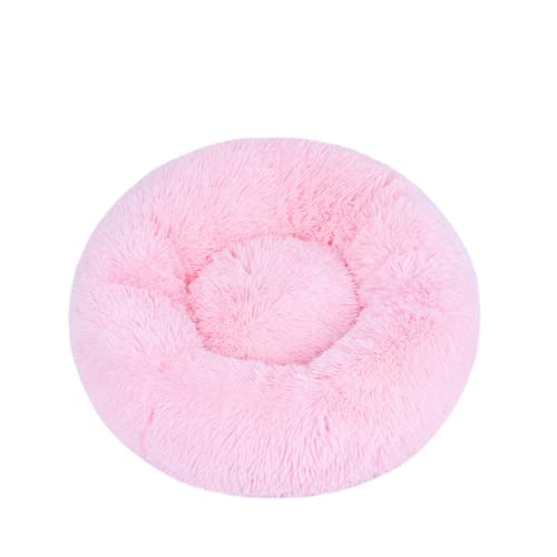 Zoomlie Rundes Plüsch-Katzennest Hundehütte Winter Warm Katzenbett Hundebett Weiches Haustiersofa Donut Hundebett Kuscheltier Zwinger Orthopädisches Hundebett (Rosa2,110 cm) von Zoomlie