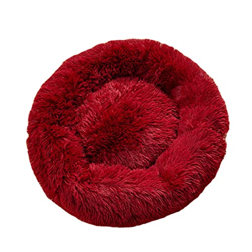 Zoomlie Rundes Plüsch-Katzennest Hundehütte Winter Warm Katzenbett Hundebett Weiches Haustiersofa Donut Hundebett Kuscheltier Zwinger Orthopädisches Hundebett (rot, 100 cm) von Zoomlie