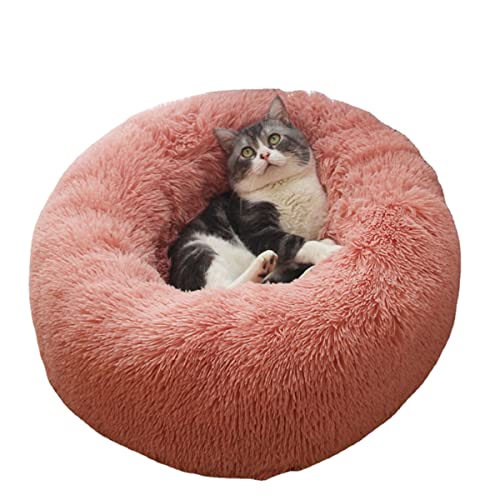 Zoomlie Rundes warmes Kuschelbett für kleine Katzen, selbstwärmend, Donut-Kätzchenbett für den Innenbereich, verbessert den Schlaf, Haustierbett mit Anti-Rutsch-Funktion (L (50–60 cm), Rosa) von Zoomlie