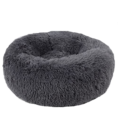 Zoomlie Rundes warmes Kuschelhütte, selbstwärmendes Donut-Haustierbett, Katzen, Hunde, Kätzchen, Welpen, Sofa, Bett für den Innenbereich, Anti-Angst, Hundebett (Grau, 2,40 cm) von Zoomlie