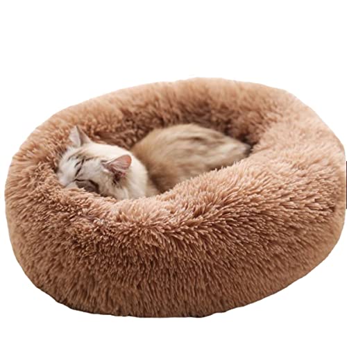 Zoomlie Rundes warmes Kuscheltierbett für kleine Katzen, selbstwärmend, Donut-Kätzchenbett für den Innenbereich, verbessert den Schlaf, Haustierbett mit Anti-Rutsch, XL (60–70 cm), Braun von Zoomlie