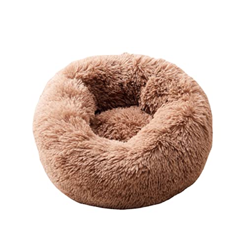 Zoomlie Verdicktes Plüsch-Haustierbett, warmes Katzennest, Hundehütte, waschbar, rund, Kuscheltierbett für große, mittelgroße und kleine Hunde und Katzen (120 cm, Khaki) von Zoomlie