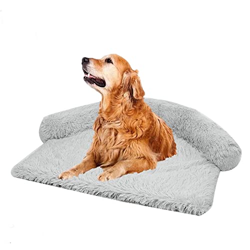 Zoomlie Weiche Plüsch-Hundematte für Sofa, beruhigendes Hundebett, ultraweiches Fell-Haustierbett, weich, waschbar, Kissen, Möbelschutz, Haustierbett für Hunde und Katzen (M,Hellgrau) von Zoomlie