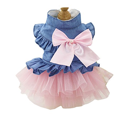 ZoonPark® Hundekleidung für Welpen, Hunde, Denim-Kleid, Tutu-Rock, Rosa, Größe XS von ZoonPark