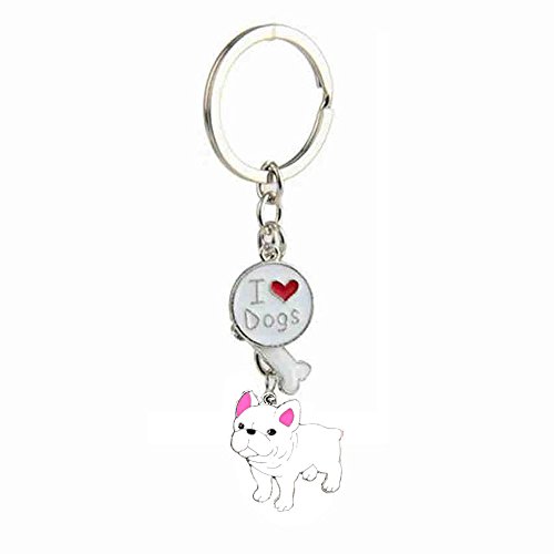 Zoonpark®-Hunde-Schlüsselanhänger, süßer kleiner Hunde-Schlüsselring, aus Metall, Metall, White French Bulldog, Small von ZoonPark