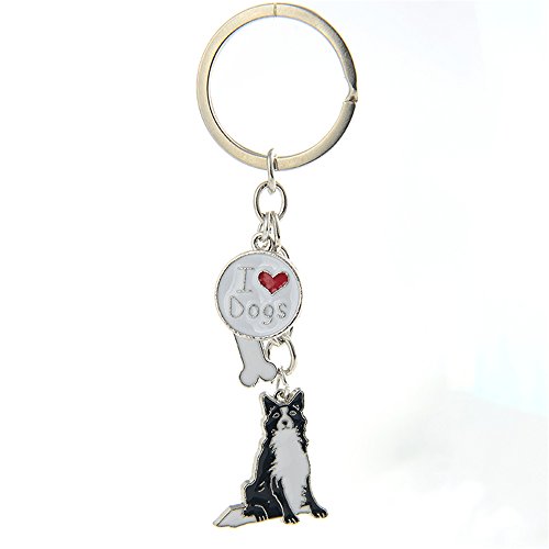 Zoonpark®-Hunde-Schlüsselanhänger, süßer kleiner Hunde-Schlüsselring, aus Metall schwarz Border Collie Small von ZoonPark