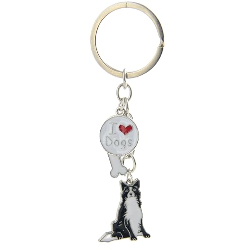 Zoonpark®-Hunde-Schlüsselanhänger, süßer kleiner Hunde-Schlüsselring, aus Metall schwarz Border Collie Small von ZoonPark