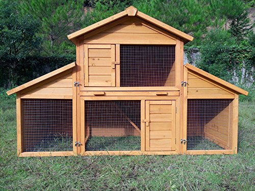 Zoopplier Kaninchenstall Hasenstall draußen Winterfest-Hasengehege Freilaufgehege XXL groß Hasendraht Möhrchen aus massiven Holz Meerschweinchen Stall 2 Etagen für 2 Kaninchen von Zoopplier
