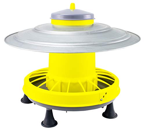 Zootec Futterstation Hühner 9 kg mit Regenschutz aus verzinktem Blech, für Hühner, Enten, Gänse, mit Auslaufschutz, automatisch, zum Aufhängen, aus Kunststoff, für Außen- und Innenbereich von Zootec