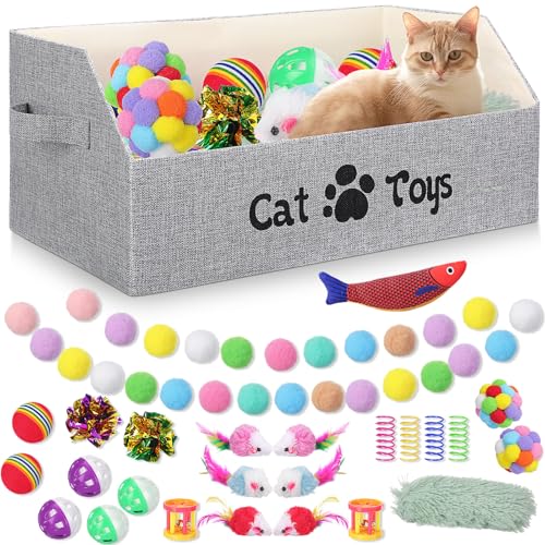 Zopeal 55-teiliges großes Katzenbox-Spielzeug-Set, Aufbewahrungskorb, Haustierbett und Katzenspielzeug, Katzenkissen, Fische, bunte Glockenbälle, Knisterbälle, Plüschmäuse, locken Katzen an, um zu Zopeal 55-teiliges großes Katzenbox-Spielzeug-Set, Aufbewahrungskorb, Haustierbett und Katzenspielzeug, Katzenkissen, Fische, bunte Glockenbälle, Knisterbälle, Plüschmäuse, locken Katzen an, um zu von Zopeal