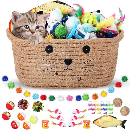 Zopeal 58-teiliges Katzen-Aufbewahrungskorb, Geschenkspielzeug-Set, bunte blinkende Bälle, Haustierglocke, Knisterbälle, Frühlingsspielzeug, lockt Katzen zum Schlagen, Beißen, Jagen, interaktiv für Zopeal 58-teiliges Katzen-Aufbewahrungskorb, Geschenkspielzeug-Set, bunte blinkende Bälle, Haustierglocke, Knisterbälle, Frühlingsspielzeug, lockt Katzen zum Schlagen, Beißen, Jagen, interaktiv für von Zopeal