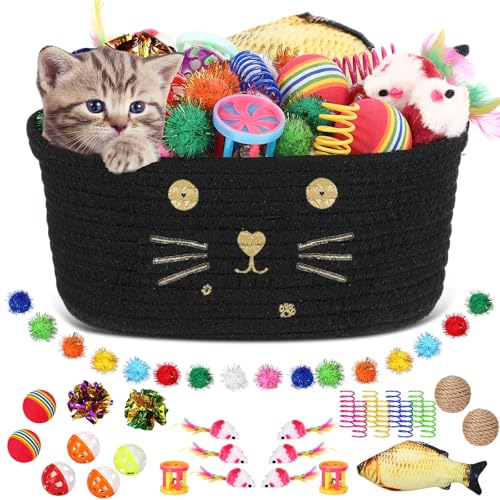 Zopeal 58-teiliges Katzen-Aufbewahrungskorb, Geschenkspielzeug-Set, bunte blinkende Bälle, Haustierglocke, Knisterbälle, Frühlingsspielzeug, lockt Katzen zum Schlagen, Beißen, Jagen, interaktiv für Zopeal 58-teiliges Katzen-Aufbewahrungskorb, Geschenkspielzeug-Set, bunte blinkende Bälle, Haustierglocke, Knisterbälle, Frühlingsspielzeug, lockt Katzen zum Schlagen, Beißen, Jagen, interaktiv für von Zopeal