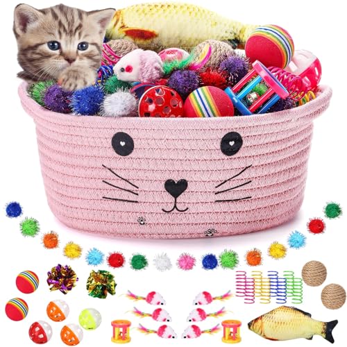 Zopeal 58-teiliges Katzen-Aufbewahrungskorb, Geschenkspielzeug-Set, bunte blinkende Bälle, Haustierglocke, Knisterbälle, Frühlingsspielzeug, lockt Katzen zum Schwitzen, Beißen, Jagen, interaktiv für Zopeal 58-teiliges Katzen-Aufbewahrungskorb, Geschenkspielzeug-Set, bunte blinkende Bälle, Haustierglocke, Knisterbälle, Frühlingsspielzeug, lockt Katzen zum Schwitzen, Beißen, Jagen, interaktiv für von Zopeal