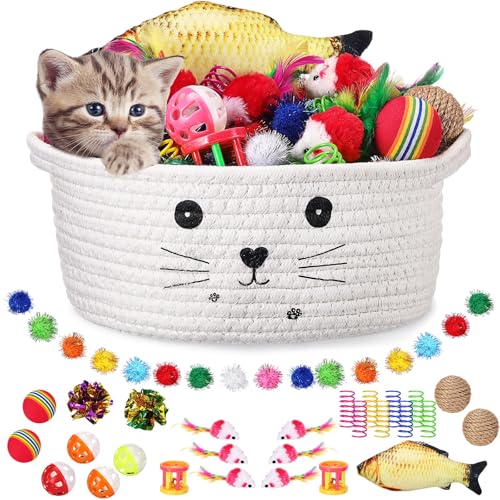 Zopeal 58-teiliges Katzen-Aufbewahrungskorb, Geschenkspielzeug-Set, bunte blinkende Bälle, Haustierglocke, Knisterbälle, Frühlingsspielzeug, lockt Katzen zum Schwitzen, Beißen, Jagen, interaktiv für Zopeal 58-teiliges Katzen-Aufbewahrungskorb, Geschenkspielzeug-Set, bunte blinkende Bälle, Haustierglocke, Knisterbälle, Frühlingsspielzeug, lockt Katzen zum Schwitzen, Beißen, Jagen, interaktiv für von Zopeal