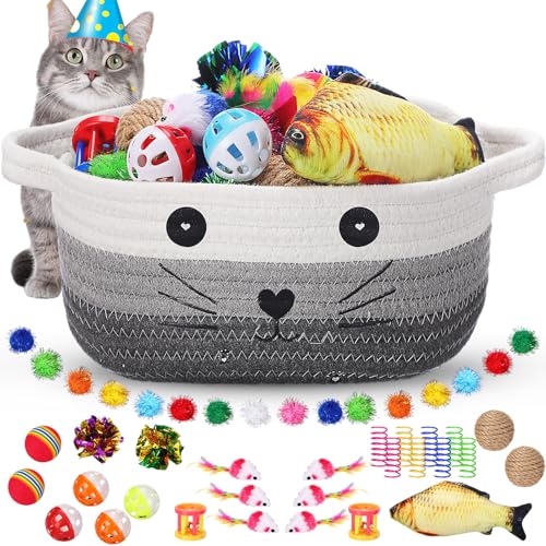 Zopeal 58-teiliges Katzen-Aufbewahrungskorb, Katzen-Geschenkspielzeug-Set, bunte blinkende Bälle, Katzenglocke, Knisterbälle, Katzenfederspielzeug, lockt Katze zum Schlagen, Beißen, Jagen, Zopeal 58-teiliges Katzen-Aufbewahrungskorb, Katzen-Geschenkspielzeug-Set, bunte blinkende Bälle, Katzenglocke, Knisterbälle, Katzenfederspielzeug, lockt Katze zum Schlagen, Beißen, Jagen, von Zopeal