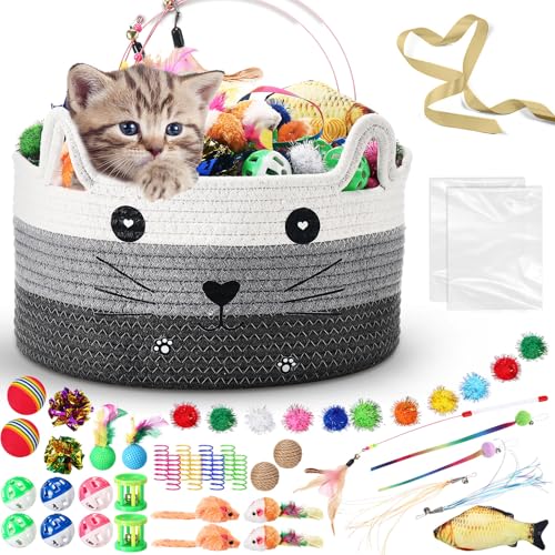 Zopeal 76-teiliges Katzen-Aufbewahrungskorb, Geschenkspielzeug-Set, interaktives Katzenspielzeug, Kätzchen-Zauberstab, bunte blinkende Bälle, Haustierglocke, Knisterbälle, zieht Kätzchen zum Schwitzen Zopeal 76-teiliges Katzen-Aufbewahrungskorb, Geschenkspielzeug-Set, interaktives Katzenspielzeug, Kätzchen-Zauberstab, bunte blinkende Bälle, Haustierglocke, Knisterbälle, zieht Kätzchen zum Schwitzen von Zopeal