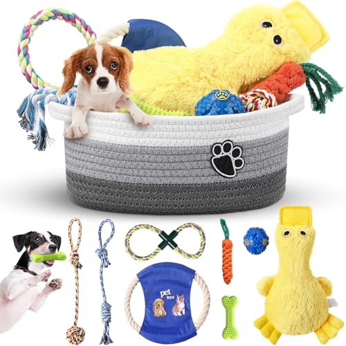 Zopeal Aufbewahrungskorb für Welpen, Hundespielzeug, Aufbewahrungskorb mit Hundespielzeug-Set, Kauspielzeug, Geburtstagsgeschenk, Korb, Zahnen, interaktiv, quietschend, Plüschente zum Zahnen, für Zopeal Aufbewahrungskorb für Welpen, Hundespielzeug, Aufbewahrungskorb mit Hundespielzeug-Set, Kauspielzeug, Geburtstagsgeschenk, Korb, Zahnen, interaktiv, quietschend, Plüschente zum Zahnen, für von Zopeal