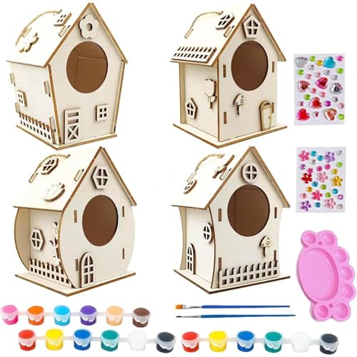 Bird House Kits für Kinder, Kinder Birdhouse Kit - Birdhouse -Kits für Erwachsene | Unvollendete dekorative Kunstaktivität mit Seil und Kleber für 8-12 Mädchen außerhalb der Freien Party im Freien Frü von Zopoee
