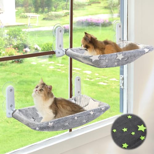 Zoratoo 2 x Katzen-Fenstersitzstange, leuchtet im Dunkeln, schnurlos, faltbar, Haustier-Hängematte für Fenster mit stabilem Metallrahmen, Sternen-Muster, Fensterruhe für Indoor-Katzen (Sterne, Zoratoo 2 x Katzen-Fenstersitzstange, leuchtet im Dunkeln, schnurlos, faltbar, Haustier-Hängematte für Fenster mit stabilem Metallrahmen, Sternen-Muster, Fensterruhe für Indoor-Katzen (Sterne, von Zoratoo