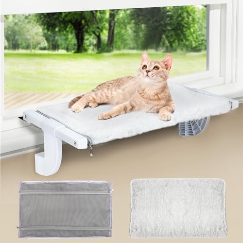 Zoratoo Fensterbankhalterung Katzen-Sitzstange für Indoor-Katzen, einstufiger Schiebe-Klemmschlitz, Verstellung, Katzenhängematte mit abnehmbaren zwei Stoffabdeckungen, keine Saugnäpfe, Katzenbett für Zoratoo Fensterbankhalterung Katzen-Sitzstange für Indoor-Katzen, einstufiger Schiebe-Klemmschlitz, Verstellung, Katzenhängematte mit abnehmbaren zwei Stoffabdeckungen, keine Saugnäpfe, Katzenbett für von Zoratoo