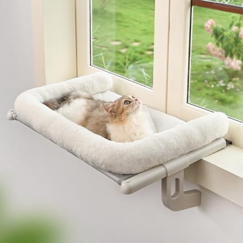 Zoratoo Katzen-Fensterbank-Sitzstange mit großer Nackenrolle, einfach zu verstellen und zu montieren, Katzenfenstersitz für Fensterbank und Nachttisch, Katzen-Hängemattenbett für große Katzen und Zoratoo Katzen-Fensterbank-Sitzstange mit großer Nackenrolle, einfach zu verstellen und zu montieren, Katzenfenstersitz für Fensterbank und Nachttisch, Katzen-Hängemattenbett für große Katzen und von Zoratoo