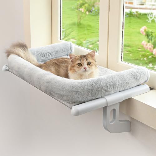 Zoratoo Katzen-Fensterbank-Sitzstange mit großer Nackenrolle, einfach zu verstellen und zu montieren, Katzenfenstersitz für Fensterbank und Nachttisch, Katzenhängemattenbett für große Katzen und Zoratoo Katzen-Fensterbank-Sitzstange mit großer Nackenrolle, einfach zu verstellen und zu montieren, Katzenfenstersitz für Fensterbank und Nachttisch, Katzenhängemattenbett für große Katzen und von Zoratoo