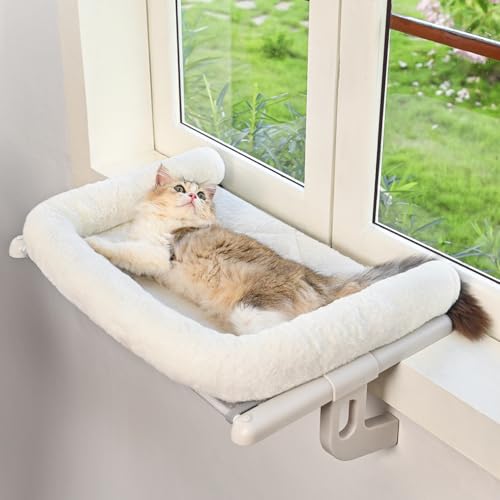 Zoratoo Katzen-Fensterbank-Sitzstange mit großer Nackenrolle, einfach zu verstellen und zu montieren, Katzenfenstersitz für Fensterbank und Nachttisch, Katzenhängemattenbett für große Katzen und Zoratoo Katzen-Fensterbank-Sitzstange mit großer Nackenrolle, einfach zu verstellen und zu montieren, Katzenfenstersitz für Fensterbank und Nachttisch, Katzenhängemattenbett für große Katzen und von Zoratoo