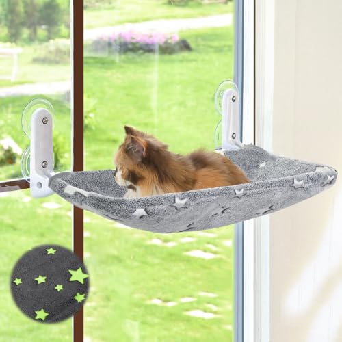 Zoratoo Katzen-Fensterstange, leuchtet im Dunkeln, schnurlos, faltbar, Katzenhängematte für Fenster mit stabilem Metallrahmen, leuchtende Sterne Muster, Fensterruhe für Indoor-Katzen Zoratoo Katzen-Fensterstange, leuchtet im Dunkeln, schnurlos, faltbar, Katzenhängematte für Fenster mit stabilem Metallrahmen, leuchtende Sterne Muster, Fensterruhe für Indoor-Katzen von Zoratoo