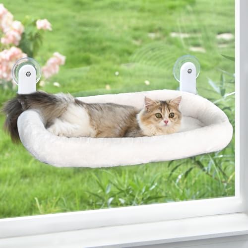 Zoratoo Katzen-Fenstersitzstange, schnurlose Katzenhängematte, Fenstersitz mit gemütlichem Pad, Bettbezug für Indoor-Katzen, robuster Metallrahmen, Stütz-Katzenbett mit 4 Saugnäpfen für große Katzen von Zoratoo