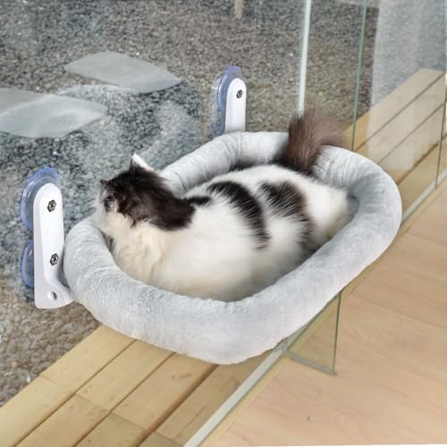 Zoratoo Katzen-Fensterstange, schnurlose Katzenhängematte, Fenstersitz mit gemütlicher Polsterung, Bettbezug für Indoor-Katzen, langlebiger Metallrahmen, unterstützt Katzenbett mit 4 Saugnäpfen für von Zoratoo