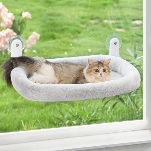 Zoratoo Katzen-Fensterstange, schnurlose Katzenhängematte, Fenstersitz mit gemütlicher Polsterung, Bettbezug für Indoor-Katzen, langlebiger Metallrahmen, unterstützt Katzenbett mit 4 Saugnäpfen für von Zoratoo