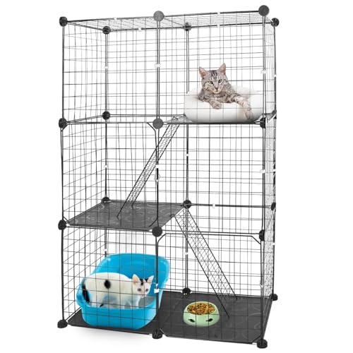 Katzenkäfig, 3-stöckig, abnehmbarer Metalldraht, Katzenlaufstall, Käfig für Erwachsene, Katzen, Kätzchen, Zwinger, Innenkatzenhaus mit 3 Türen und 2 Leitern, großer Katzen-Trainingsplatz für 1-2 Katzenkäfig, 3-stöckig, abnehmbarer Metalldraht, Katzenlaufstall, Käfig für Erwachsene, Katzen, Kätzchen, Zwinger, Innenkatzenhaus mit 3 Türen und 2 Leitern, großer Katzen-Trainingsplatz für 1-2 von Zorpupoa