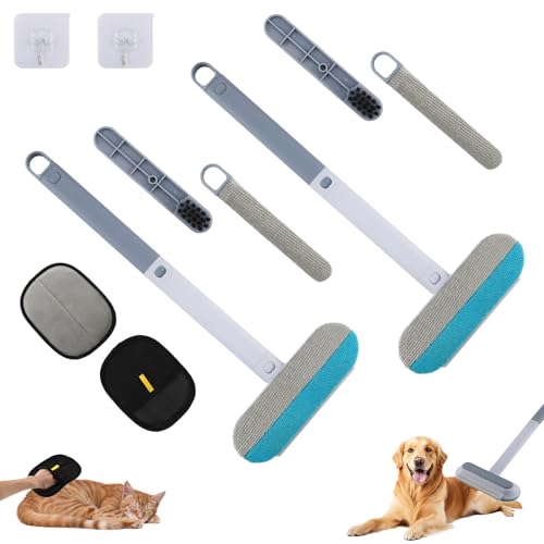 Zosenyer 3 in 1 Haarentferner für Haustiere, Doppelseitige Bürste mit Teleskopstiel, Wiederverwendbar Und Waschbar Für Katzen Und Hunde, Nass/Trocken Reinigung für Sofa, Teppich, Kleidung, Fenster von Zosenyer