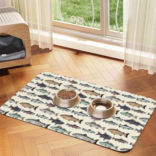 Fischmuster,wasserdichte Futtermatte für Haustiere, Tischsets für Katzen und Hunde für Futter und Wasser, Futtermatten aus PU-Leder,40x60cm Fischmuster,wasserdichte Futtermatte für Haustiere, Tischsets für Katzen und Hunde für Futter und Wasser, Futtermatten aus PU-Leder,40x60cm von Zouey
