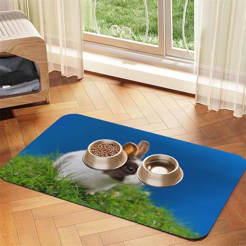 Kaninchen und Gras,wasserdichte Futtermatte für Haustiere, Tischsets für Katzen und Hunde für Futter und Wasser, Futtermatten aus PU-Leder,40x60cm von Zouey