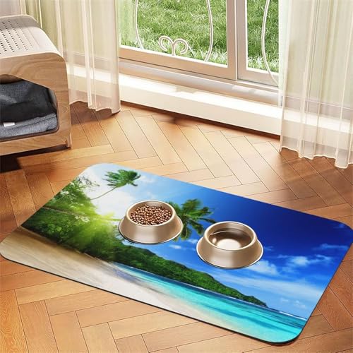 Ozean Hawaii Himmel Nordic Landschaft,wasserdichte Futtermatte für Haustiere, Tischsets für Katzen und Hunde für Futter und Wasser, Futtermatten aus PU-Leder,40x60cm Ozean Hawaii Himmel Nordic Landschaft,wasserdichte Futtermatte für Haustiere, Tischsets für Katzen und Hunde für Futter und Wasser, Futtermatten aus PU-Leder,40x60cm von Zouey