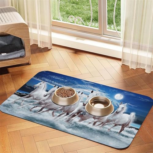 Pferd Muster Pferd Weißes Pferd,wasserdichte Futtermatte für Haustiere, Tischsets für Katzen und Hunde für Futter und Wasser, Futtermatten aus PU-Leder,40x60cm von Zouey
