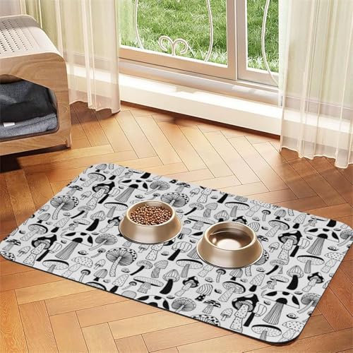 Schwarz-Weiß-Pilz,wasserdichte Futtermatte für Haustiere, Tischsets für Katzen und Hunde für Futter und Wasser, Futtermatten aus PU-Leder,40x60cm Schwarz-Weiß-Pilz,wasserdichte Futtermatte für Haustiere, Tischsets für Katzen und Hunde für Futter und Wasser, Futtermatten aus PU-Leder,40x60cm von Zouey