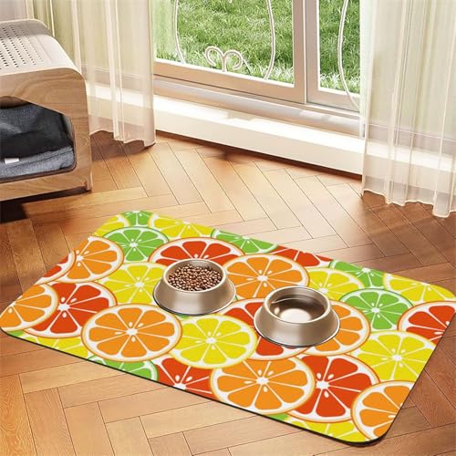 Zitrusfrüchte,wasserdichte Futtermatte für Haustiere, Tischsets für Katzen und Hunde für Futter und Wasser, Futtermatten aus PU-Leder,40x60cm von Zouey