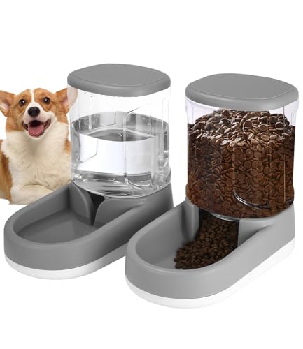 Automatisches Futter und Wasserspender für Hunde, Katzen, Futterspender und Wasserspender, 2X 3,8 L, Futterspender für kleine, mittelgroße und große Haustiere, Welpen, Kätzchen, Grau Automatisches Futter und Wasserspender für Hunde, Katzen, Futterspender und Wasserspender, 2X 3,8 L, Futterspender für kleine, mittelgroße und große Haustiere, Welpen, Kätzchen, Grau von Zounin
