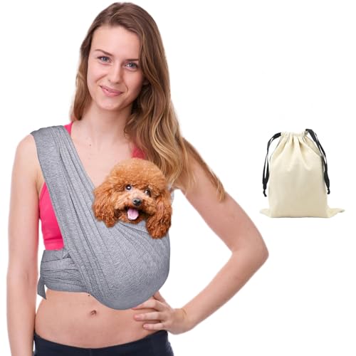 Hundetragetasche für kleine Hunde, freihändige Hundetragetasche, nach vorne gerichtete Welpen-Tragetasche, weiche Baumwolle, Katzen-Schultertasche mit verstellbarem Doppel-Schultergurt, Grau von Zouwel