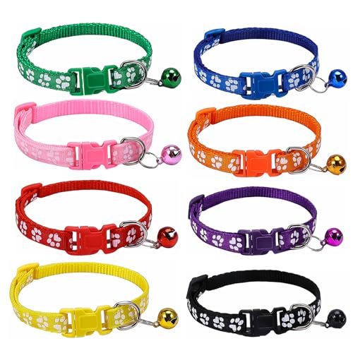 Katzenhalsband mit Glöckchen, 8 Stück, Katzenhalsbänder, Sicherheits-Schnellverschluss, Kätzchen-Halsbänder, verstellbar, 19–33 cm, für Katzen, Welpen, kleine Haustiere Katzenhalsband mit Glöckchen, 8 Stück, Katzenhalsbänder, Sicherheits-Schnellverschluss, Kätzchen-Halsbänder, verstellbar, 19–33 cm, für Katzen, Welpen, kleine Haustiere von Zovator