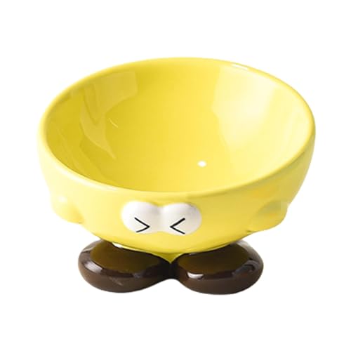 Ceramic Cat Feeder, Raised Pet Feeding Dish, Slanted Cat Food or Water Bowl with Cute Expression Pattern, Ergonomic Elevated Design for Small and Medium Pets, 14.5x9.8x6.8cm von Zqkimzi