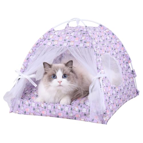 Haustierzelt für Katzen, bequemes Katzenspielzelt, Haustier-Sonnenschutz, halbgeschlossene Haustierhöhle mit einem floralen, faltbaren und atmungsaktiven Design für den Innen- und Außenbereich (1 von Zqkimzi