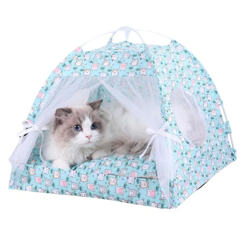 Haustierzelt für Katzen, bequemes Katzenspielzelt, Haustier-Sonnenschutz, halbgeschlossene Haustierhöhle mit einem floralen, faltbaren und atmungsaktiven Design für den Innen- und Außenbereich (1 von Zqkimzi