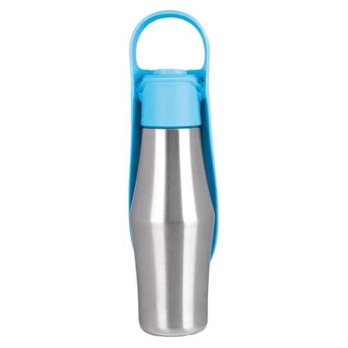 Hundwasserflaschen zum Gehen, Trinkfuttermittel mit angeschlossener Schüssel, 750 ml Edelstahl-Leckschutzbehälter, ideal für Ihre Hunde und Katzen, Wanderabenteuer, Campingreisen, Außenreisen von Zqkimzi