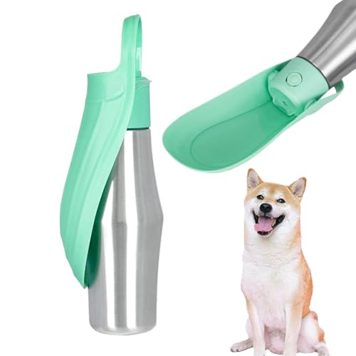 Hundwasserflaschen zum Gehen, Trinkfuttermittel mit angeschlossener Schüssel, 750 ml Edelstahl-Leckschutzbehälter, ideal für Ihre Hunde und Katzen, Wanderabenteuer, Campingreisen, Außenreisen von Zqkimzi