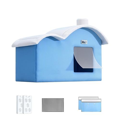 Katzenkühlhaus, tragbarer, faltbarer Tierschutz, isoliertes Design mit saugfähigen Taschen und Eisbeutel, Haustier-Unterschlupf für Outdoor, Indoor-Katzen, Welpen, Oxford-Blau Katzenkühlhaus, tragbarer, faltbarer Tierschutz, isoliertes Design mit saugfähigen Taschen und Eisbeutel, Haustier-Unterschlupf für Outdoor, Indoor-Katzen, Welpen, Oxford-Blau von Zqkimzi